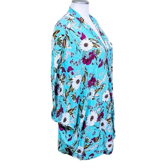 Victorias Secret Open Front Kimono Womens Size M L Blue Floral Boho Romantic - Picture 2 of 6